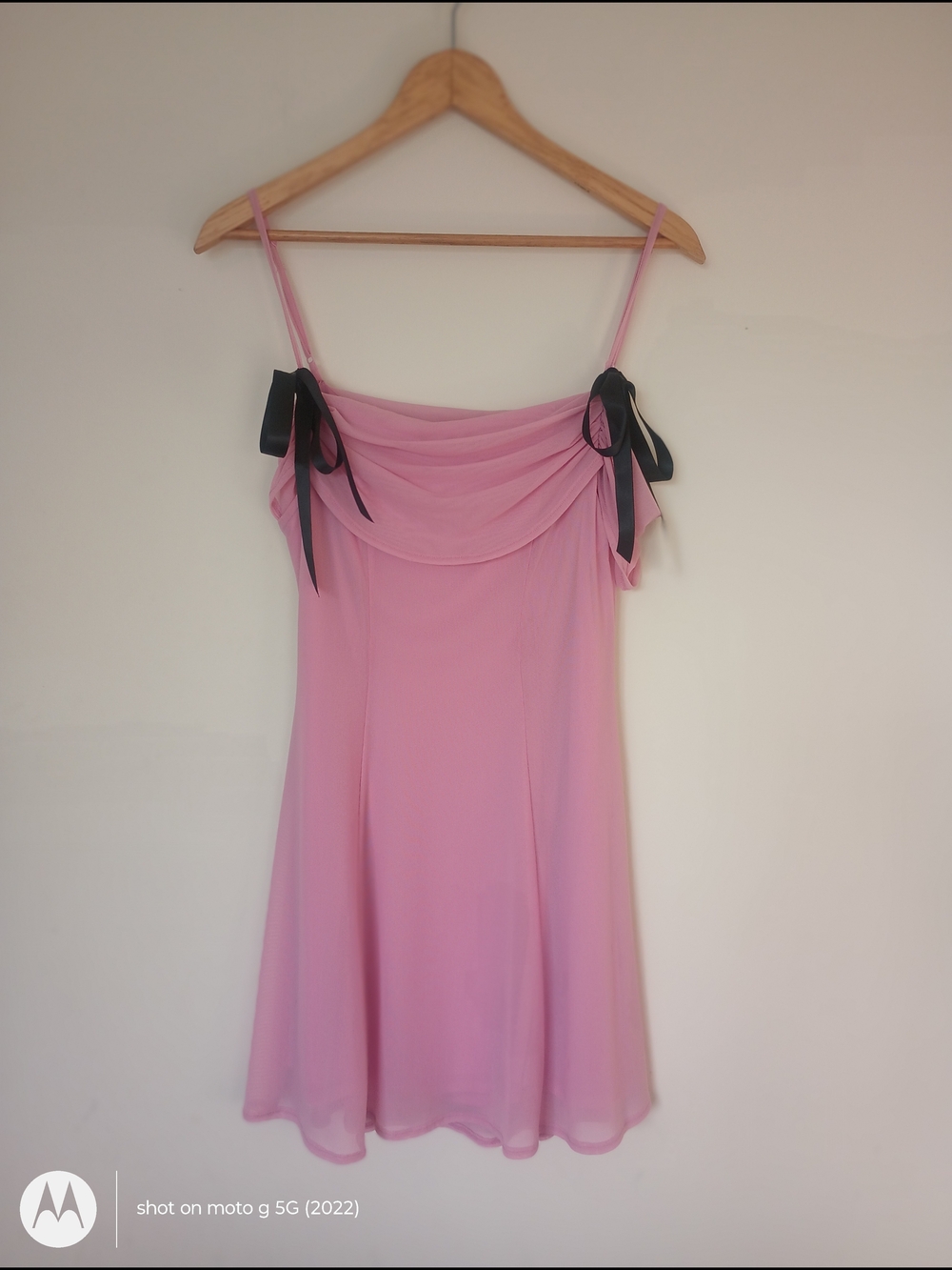 Kimchi Blue Pink Mini Dress with Black Ribbon Ties Size L